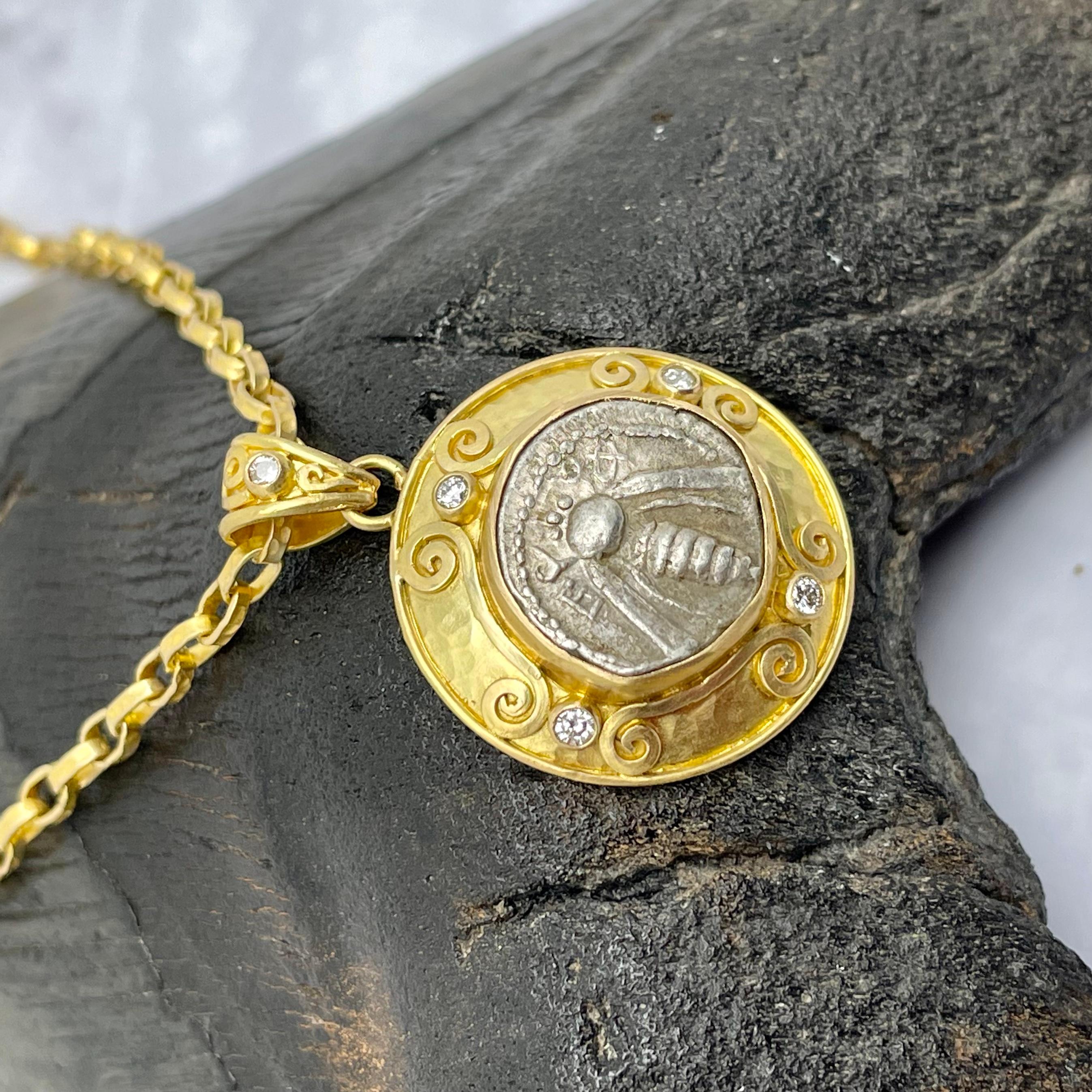 Ancient Greek 5th Century BC Ephesus Bee Coin Diamonds 18K Gold Pendant 2