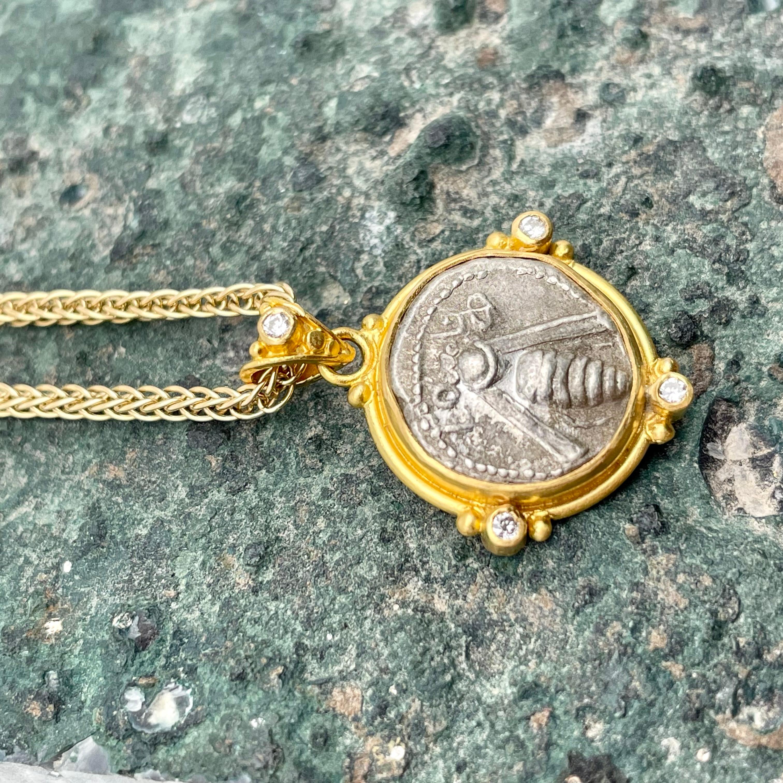 Ancient Greek 5th Century BC Ephesus Bee Coin Diamonds 22K Gold Pendant 3