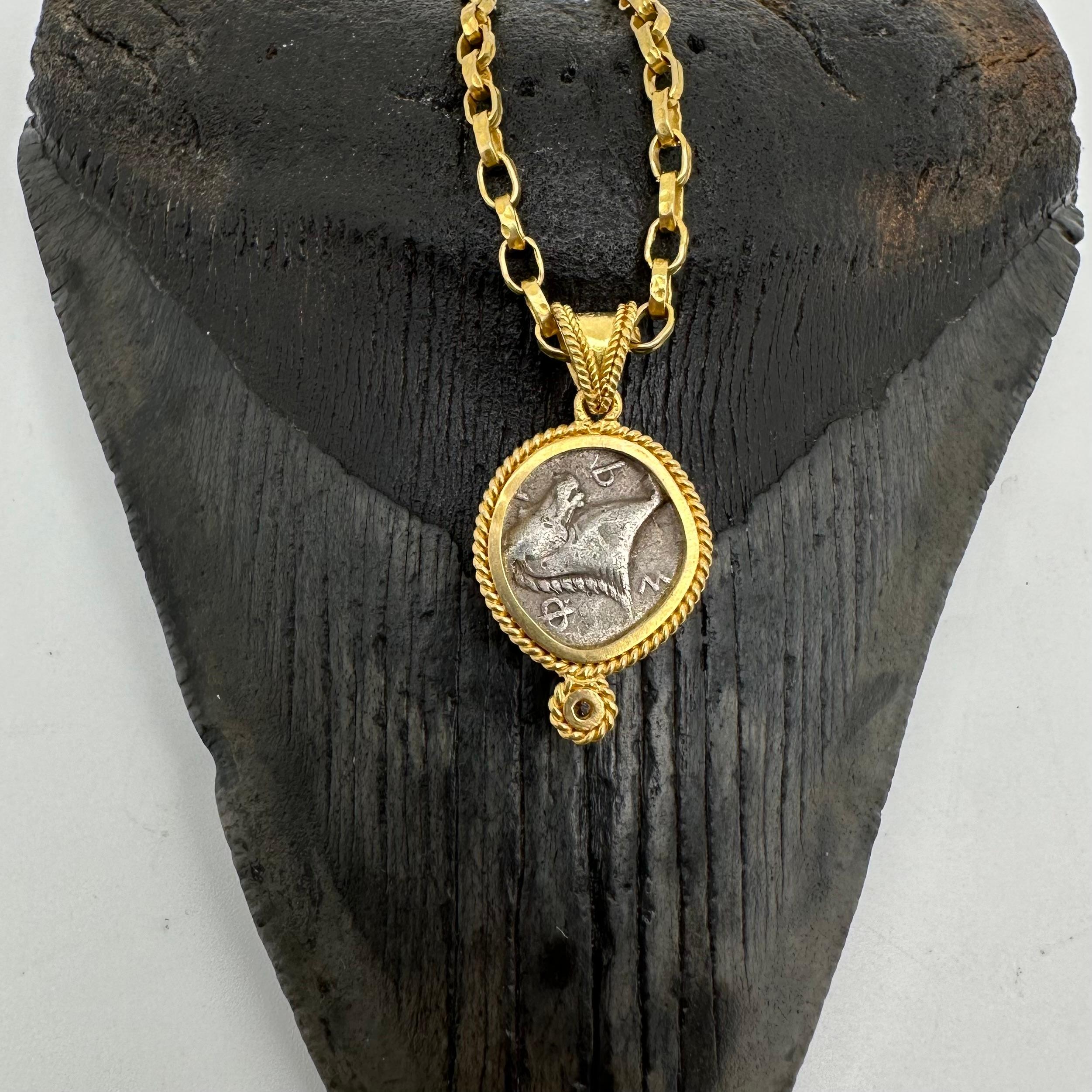 Ancient Greek 5th Century BC Goddess Athena Coin Diamond 18K Gold Pendant For Sale 5