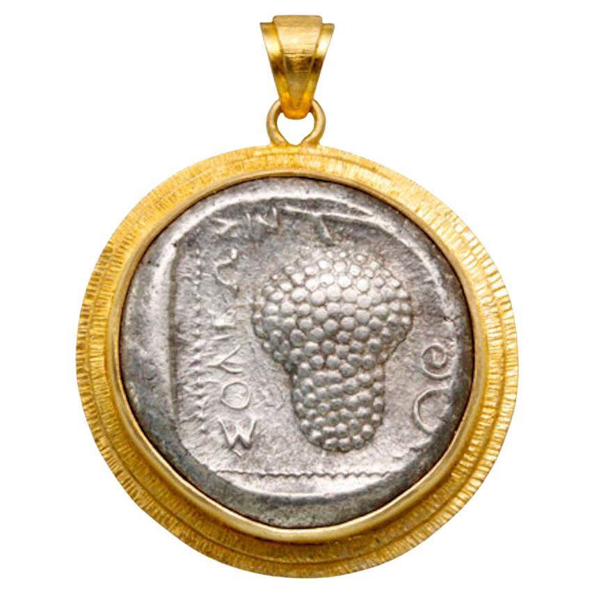 Ancient Greek 5th Century BC Grapes Coin 18K Gold Pendant