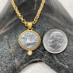 Ancient Greek 5th Century BCE Griffin Coin Diamond 18K Gold Pendant