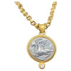 Ancient Greek 5th Century BCE Griffin Coin Diamond 18K Gold Pendant