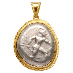 Altgriechisch 5. Jahrhundert v. Chr. Hoplitenkrieger Stater Münze 18K Gold Anhänger