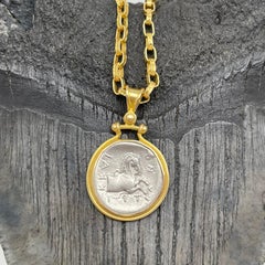 Ancient Greek 5th Century BC Horse Coin 18K Pendant