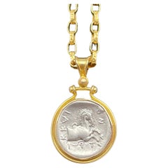 Ancient Greek 5th Century BC Horse Coin 18K Pendant