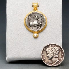 Ancient Greek 5th Century BC Horse Coin Diamond 18K Gold Pendant