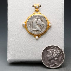 Ancient Greek 5th Century BC Horse Coin Diamonds 18K Gold Pendant