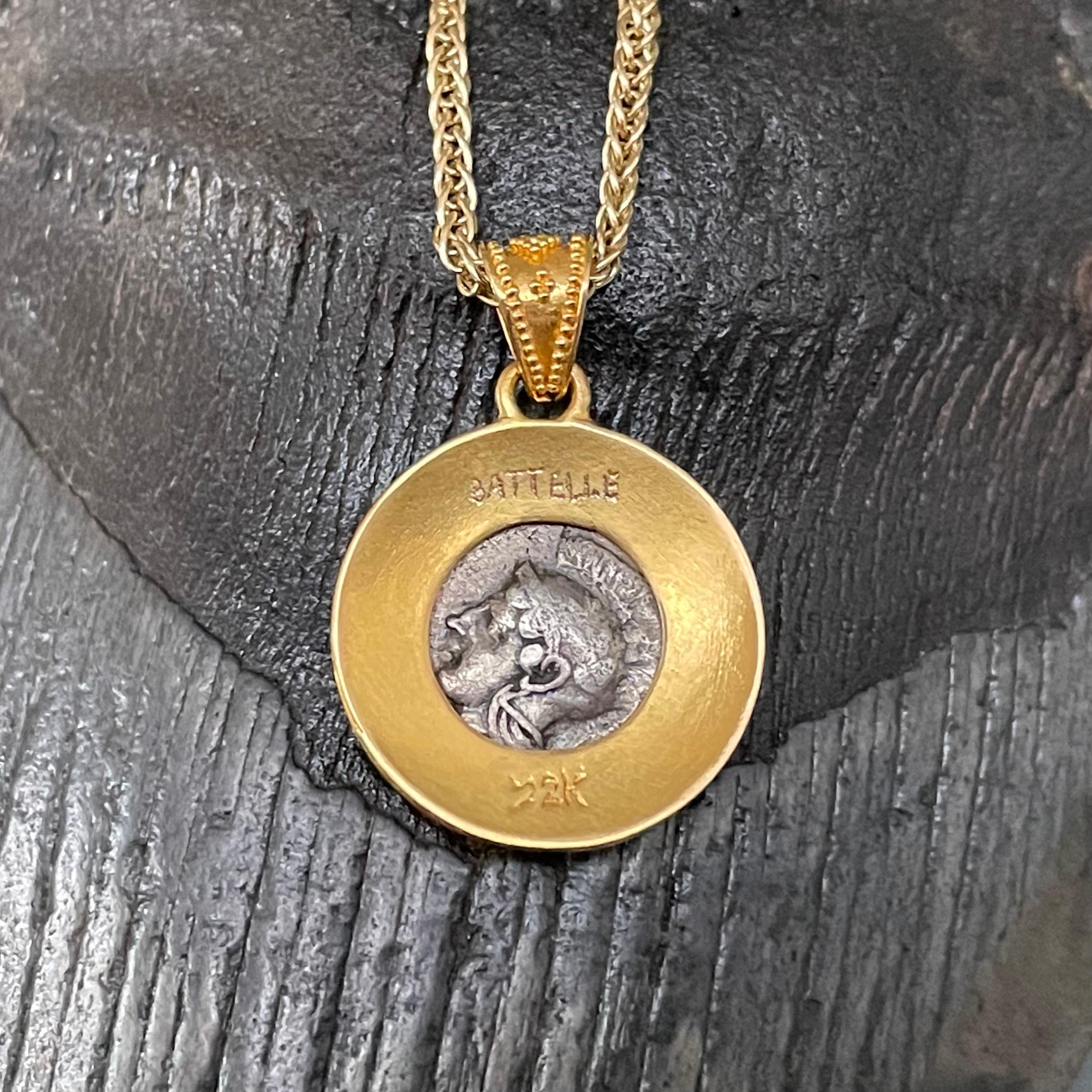 Ancient Greek 5th Century BC Lion Athena Coin 22K Gold Pendant 2