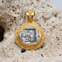 Ancient Greek 5th Century BC Lion Coin 22K Gold Pendant