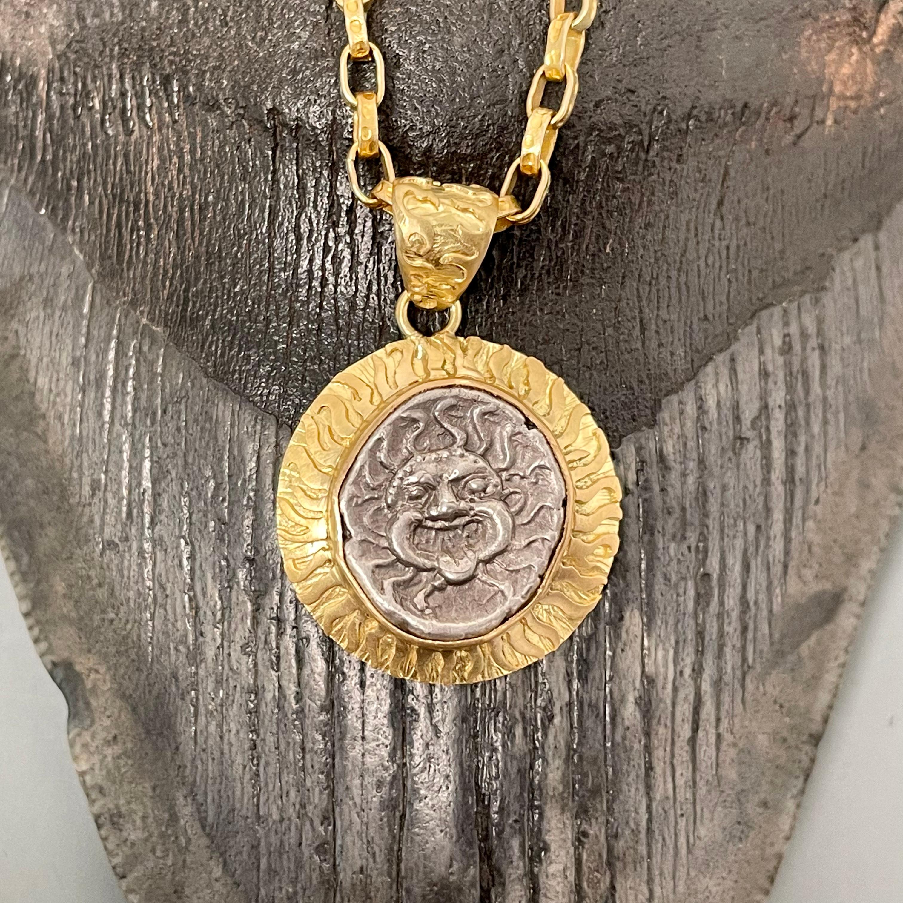 Ancient Greek 5th Century BC Medusa Coin 18K Gold Pendant For Sale 4