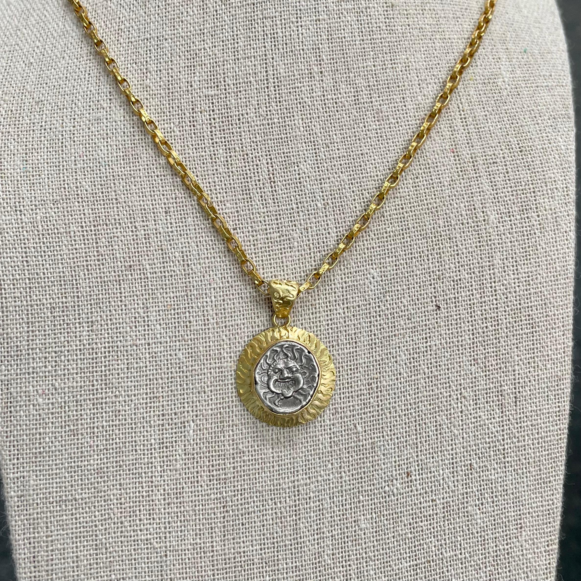 Ancient Greek 5th Century BC Medusa Coin 18K Gold Pendant For Sale 6