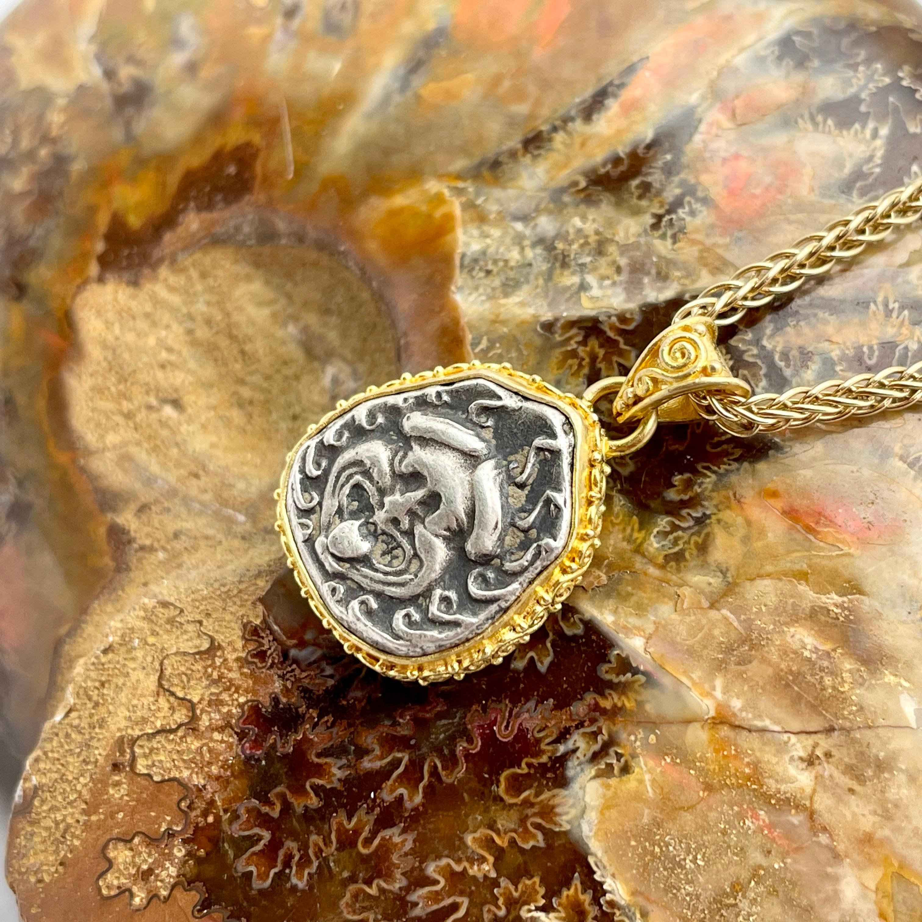Women's or Men's Ancient Greek 5th Century BC Medusa Coin 18K Gold Pendant