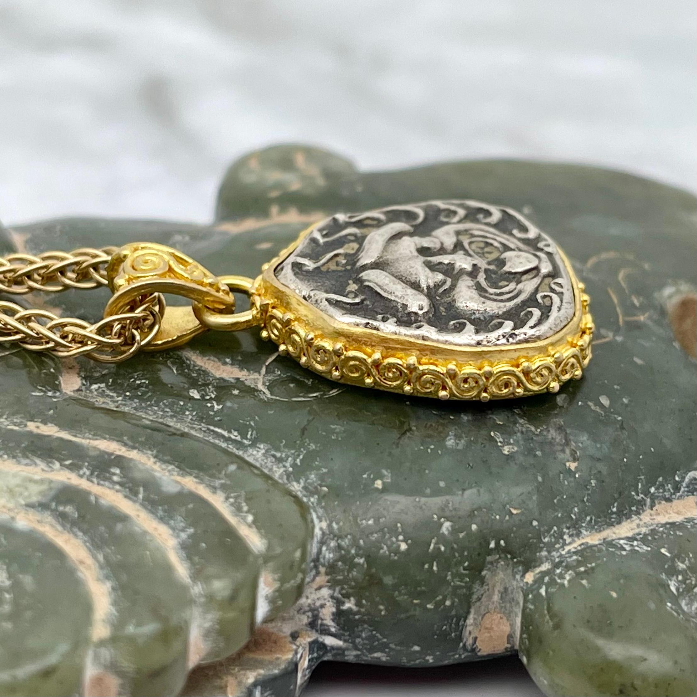 Ancient Greek 5th Century BC Medusa Coin 18K Gold Pendant 1