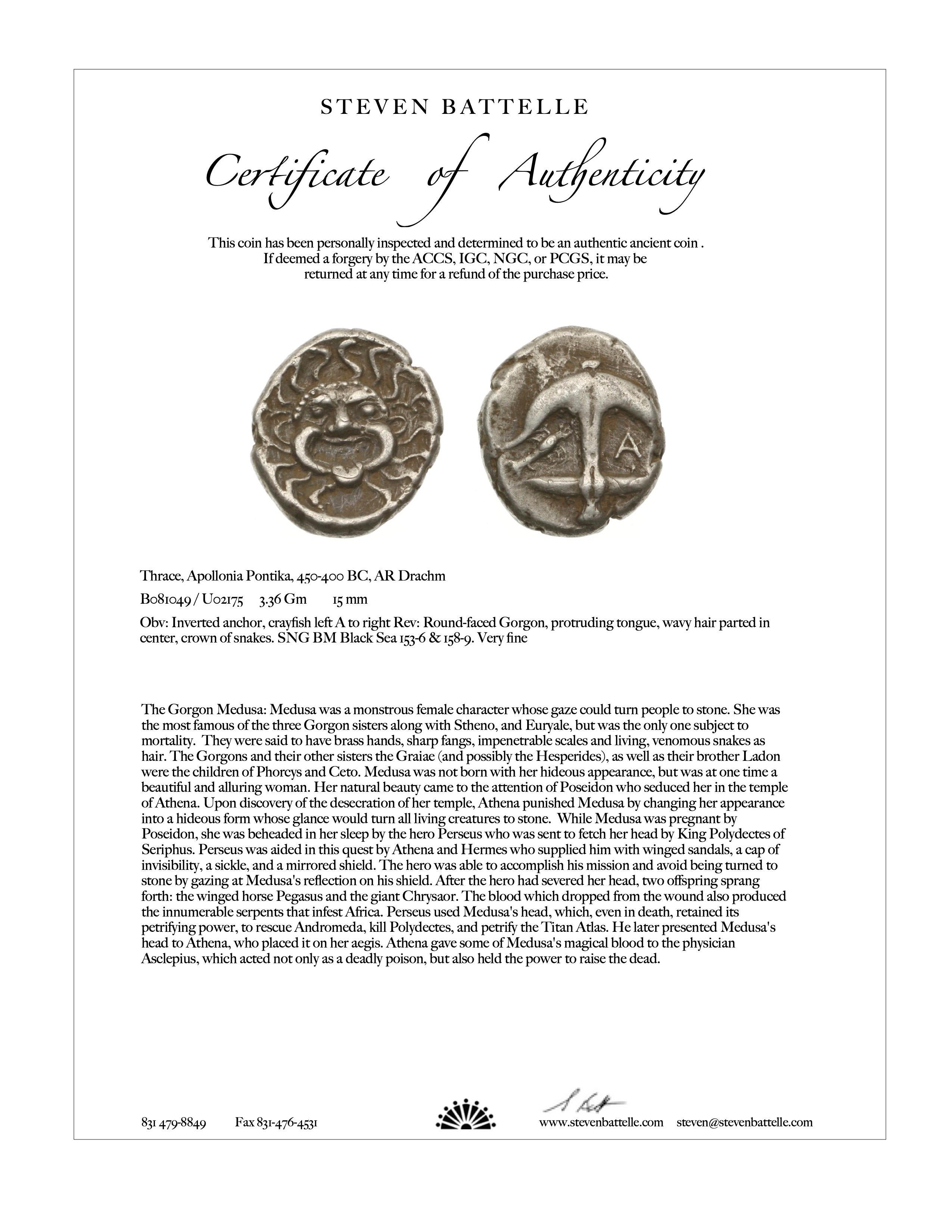 Antike griechische Medusa-Münze aus dem 5. Jahrhundert v. Chr. 18K Gold-Anhänger im Angebot 1