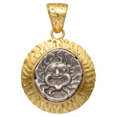 Ancient Greek 5th Century BC Medusa Coin 18K Gold Pendant