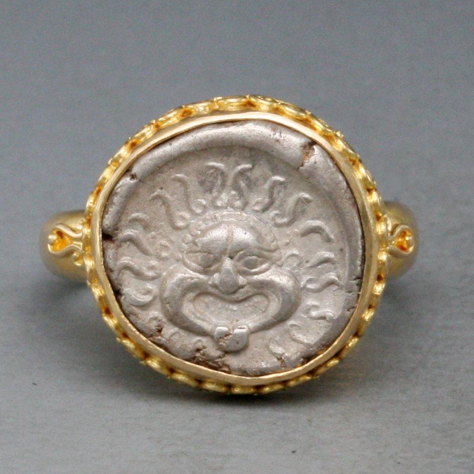 Ancient Greek 5th Century BC Medusa Coin 18K Gold Ring  For Sale 2