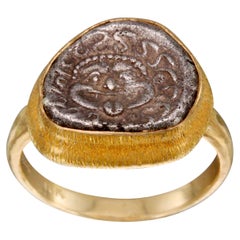 Bague en or 18 carats avec pièce de monnaie Méduse de la Grèce antique du 5e siècle avant J.-C.