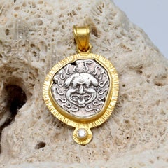 Ancient Greek 5th Century BC Medusa Coin Diamond 18K Gold Pendant
