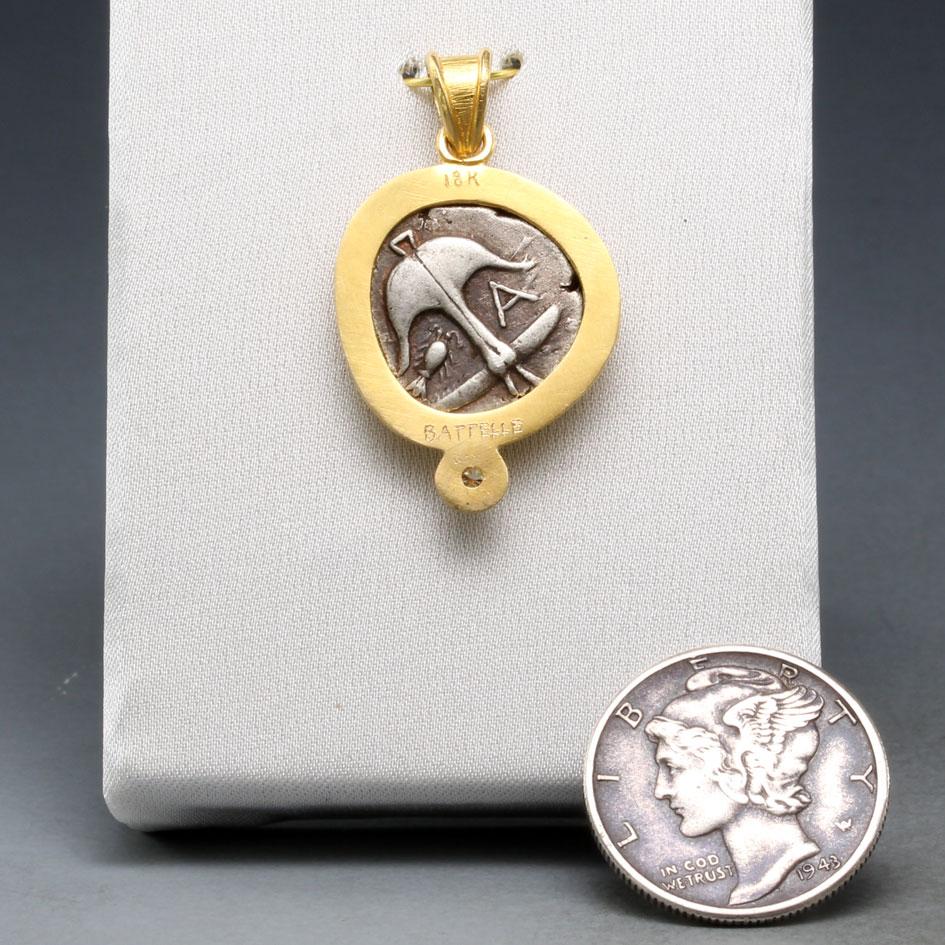 Women's or Men's Ancient Greek 5th Century BC Medusa Coin Diamond 18K Gold Pendant
