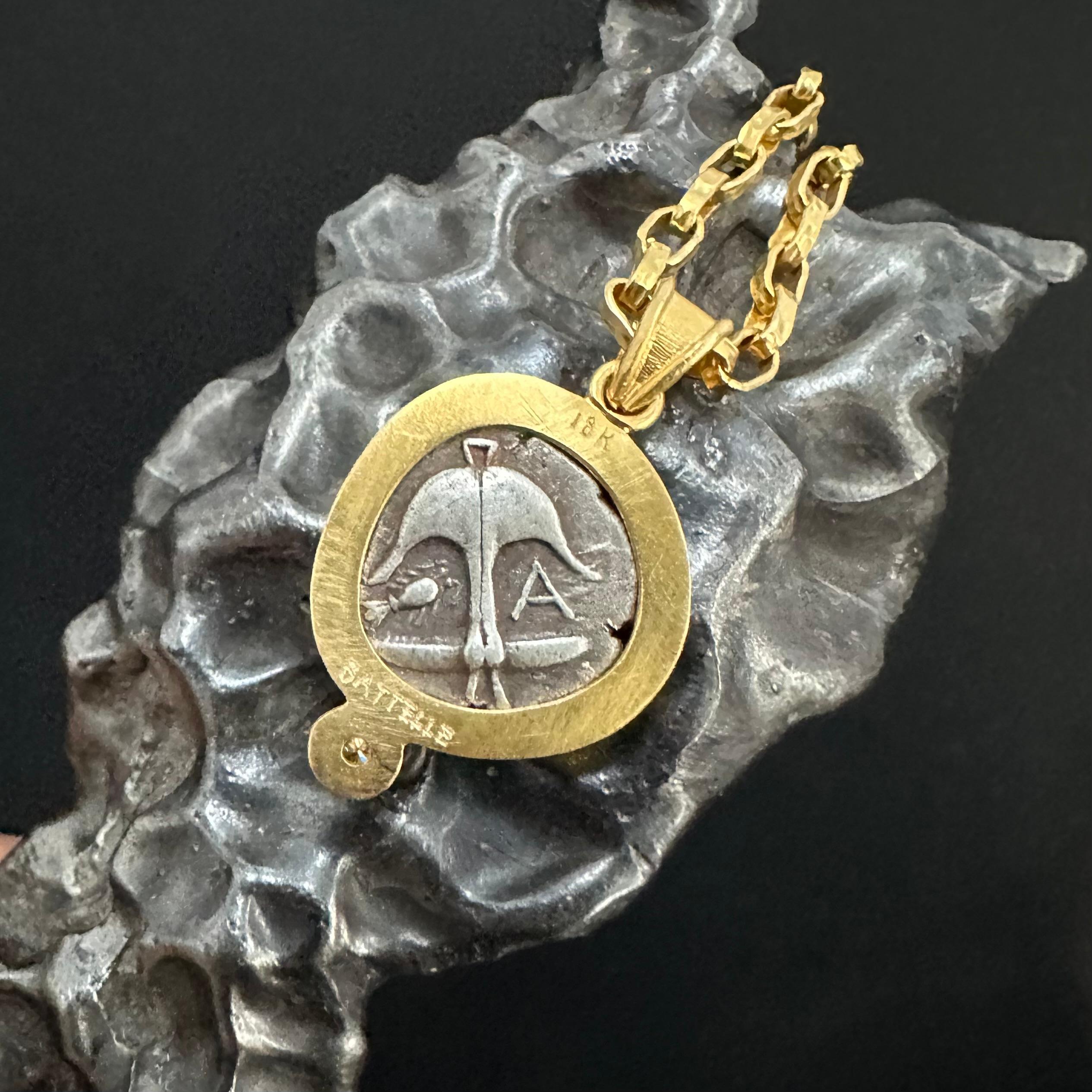 Ancient Greek 5th Century BC Medusa Coin Diamond 18K Gold Pendant 2