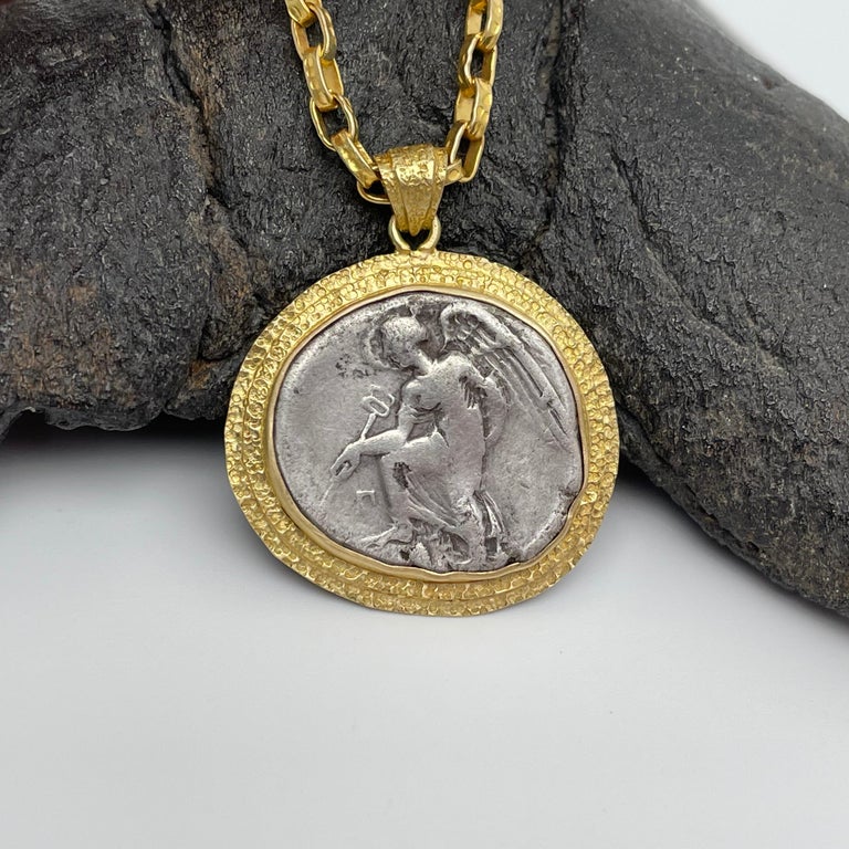 Ancient Greek 5th Century BC Nike Coin 18k Gold Pendant For Sale at 1stDibs