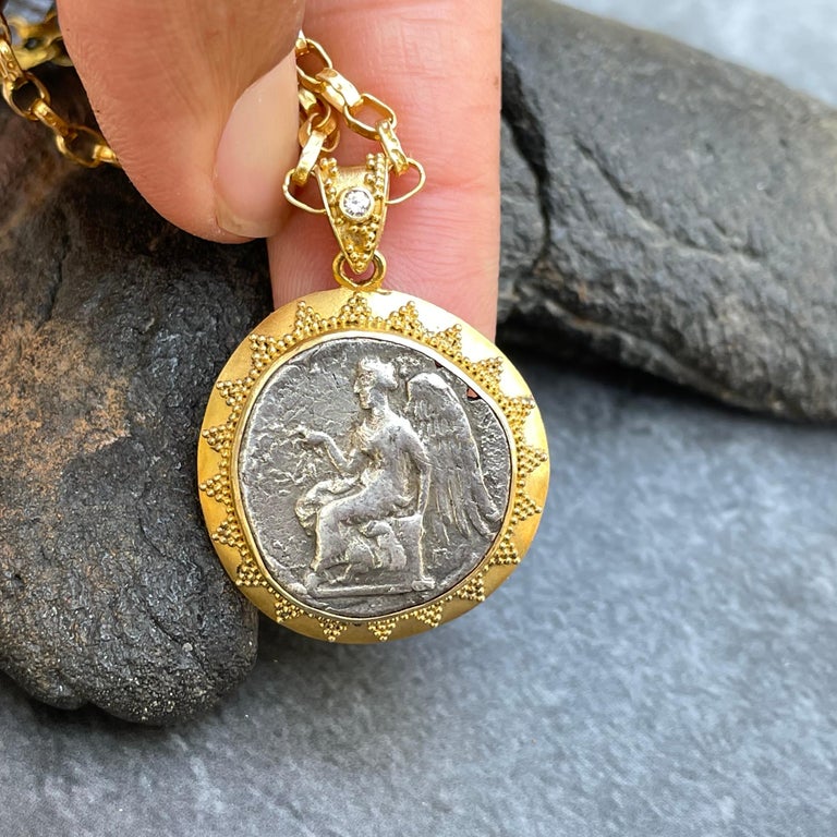 Ancient Greek 5th Century BC Nike Coin Diamond 22K Gold Pendant For Sale at  1stDibs
