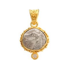 Ancient Greek 5th Century BC Sea Monster Coin Diamond 18K Gold Pendant