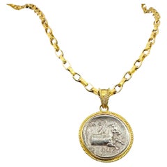 Ancient Greek 5th Century BC Silver Horse Coin 18K Gold Pendant
