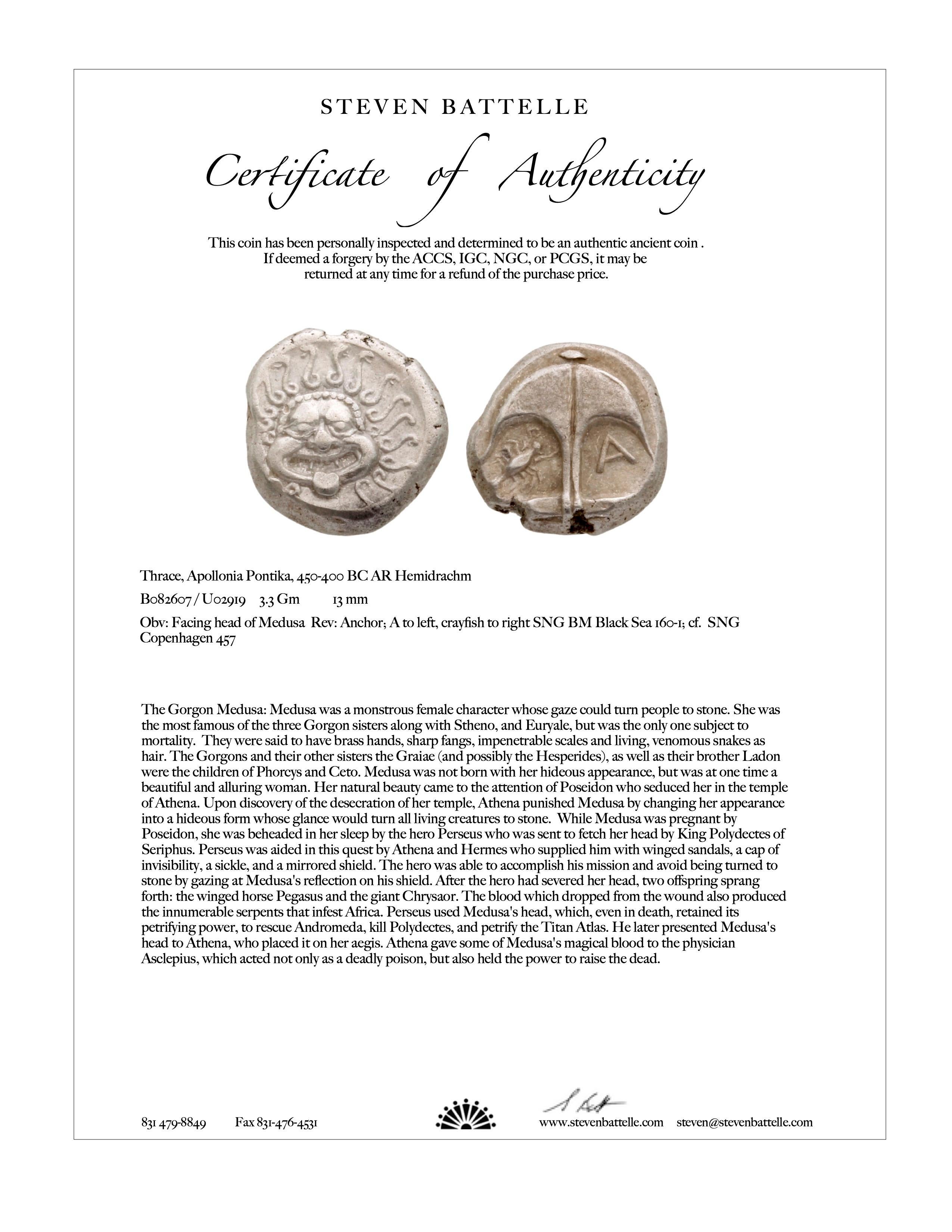 Women's or Men's Ancient Greek 5th Century BC Silver Medusa Coin Diamond 18K Gold Pendant For Sale