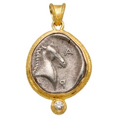 Ancient Greek 5th Century BC Thessaly Horse Coin 18K Gold Pendant