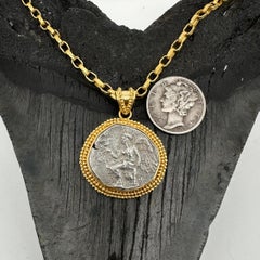 Ancient Greek 5th Century BC Winged Goddess Nike Coin 18K Gold Pendant