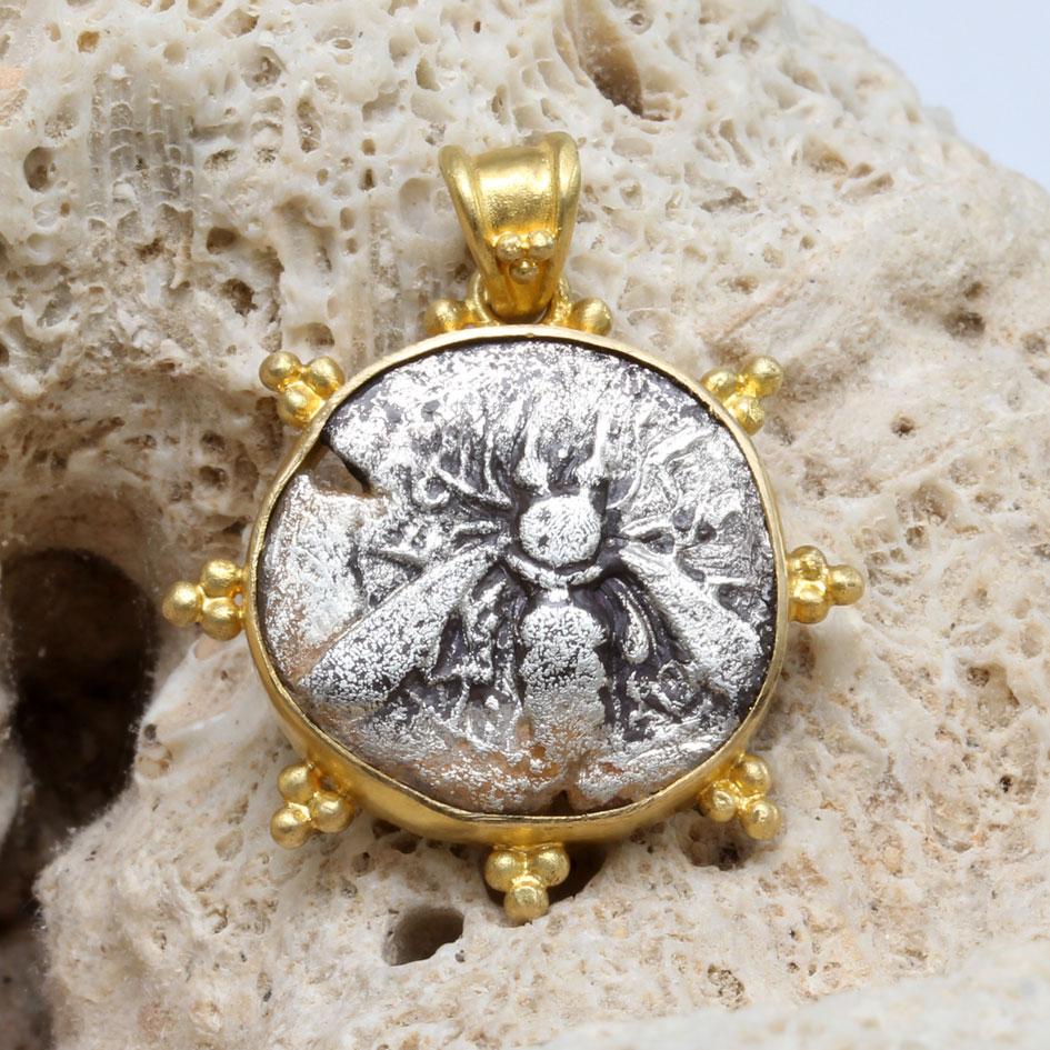 Women's or Men's Ancient Greek 6th-5th Century BC Ephesus Bee Coin 18K Gold Pendant
