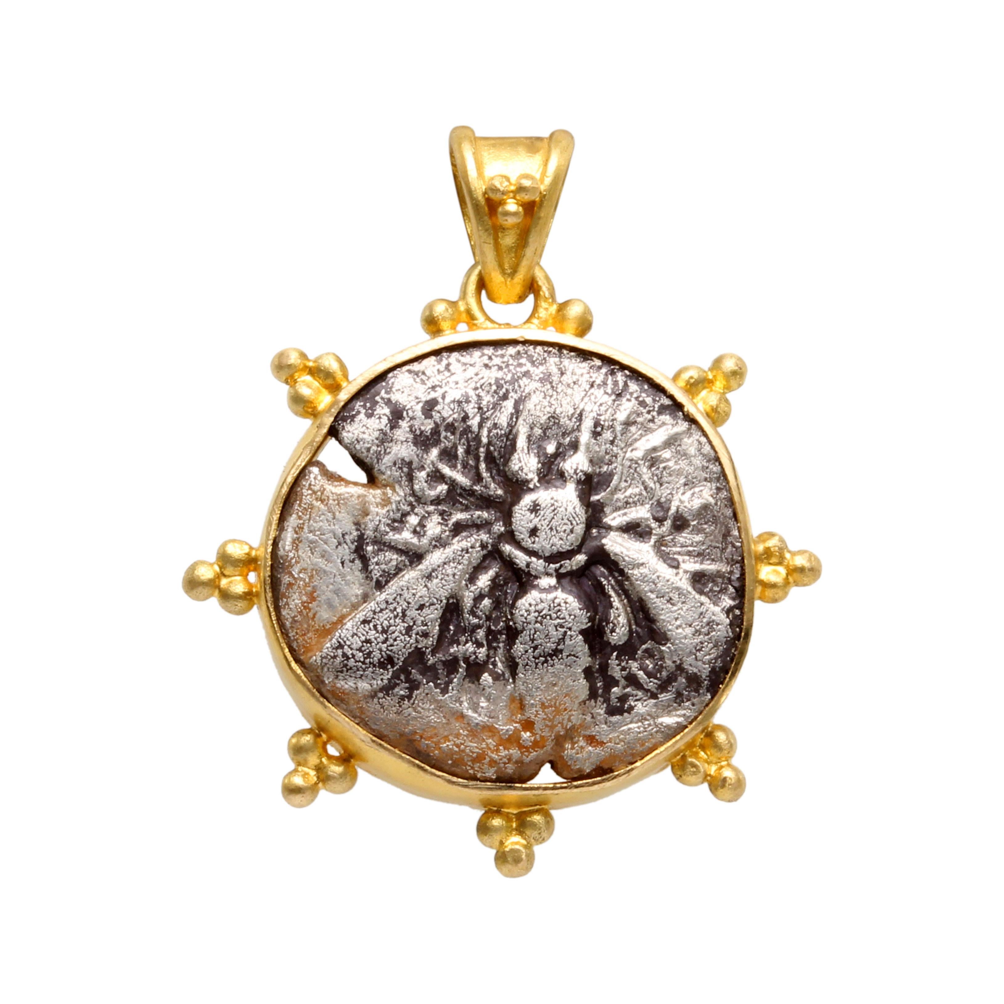 Ancient Greek 6th-5th Century BC Ephesus Bee Coin 18K Gold Pendant 1