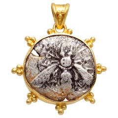 Ancient Greek 6th-5th Century BC Ephesus Bee Coin 18K Gold Pendant