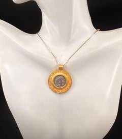 Ancient Greek Alexander The Great and Zeus Coin Pendant Necklace 22 Karat Gold