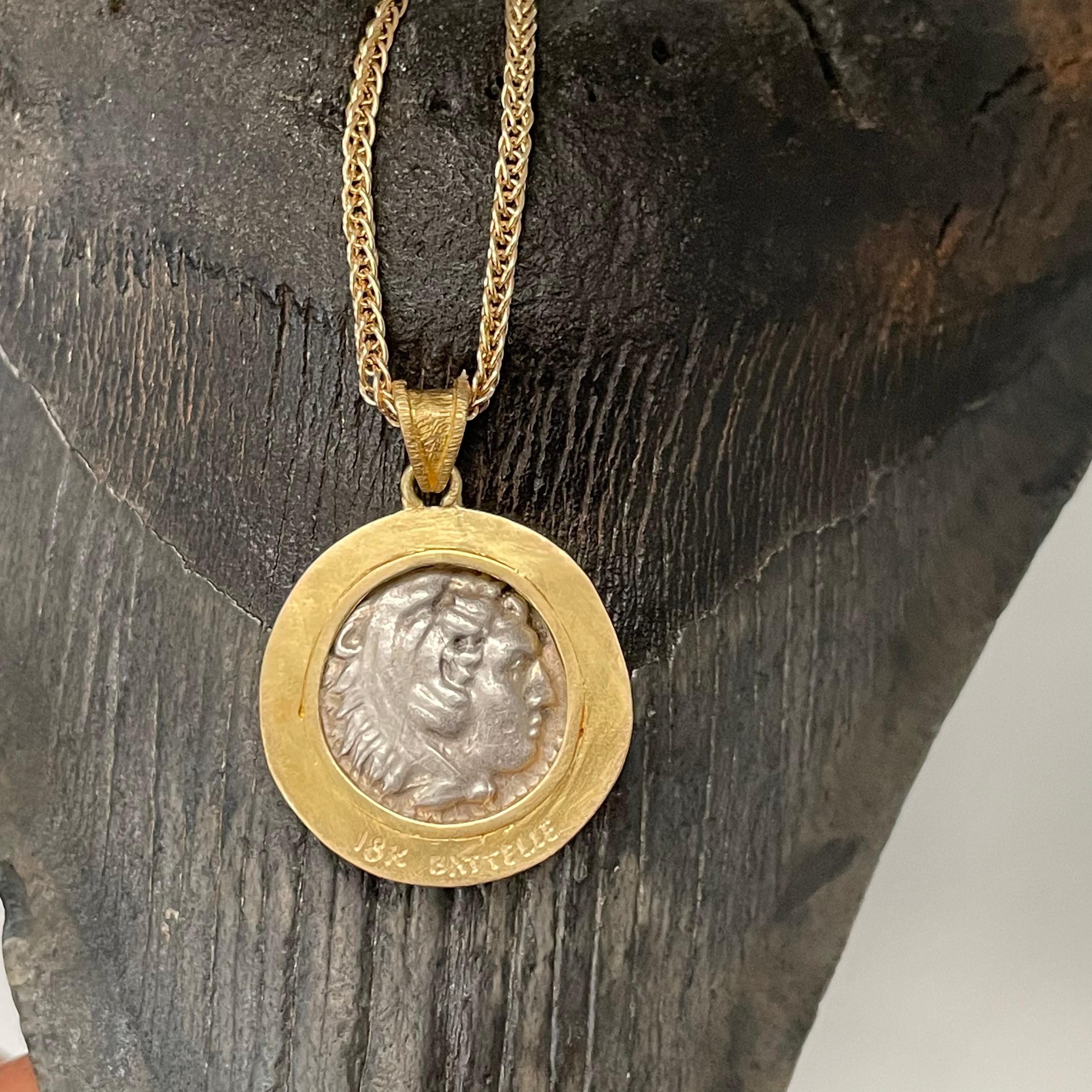 Classical Greek Ancient Greek Alexander the Great Zeus Coin 18K Pendant