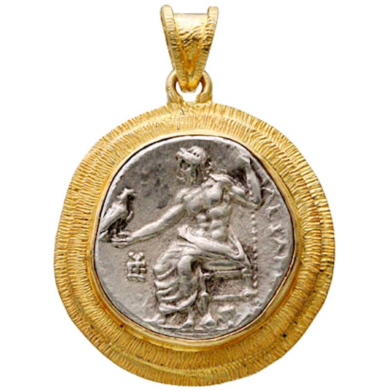 Ancient Greek Alexander the Great Zeus Coin 18K Pendant