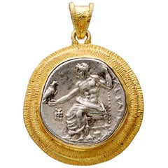 Ancient Greek Alexander the Great Zeus Coin 18K Pendant