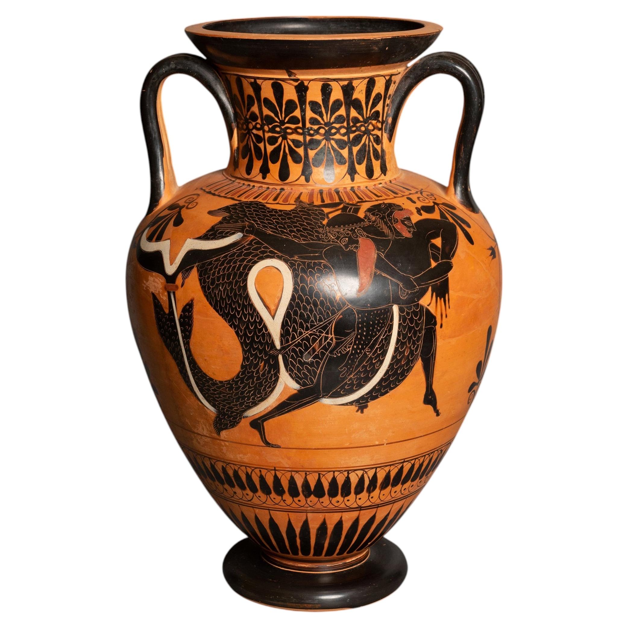 Ancient Greek Amphora with the myth of Hercules fighting Triton
