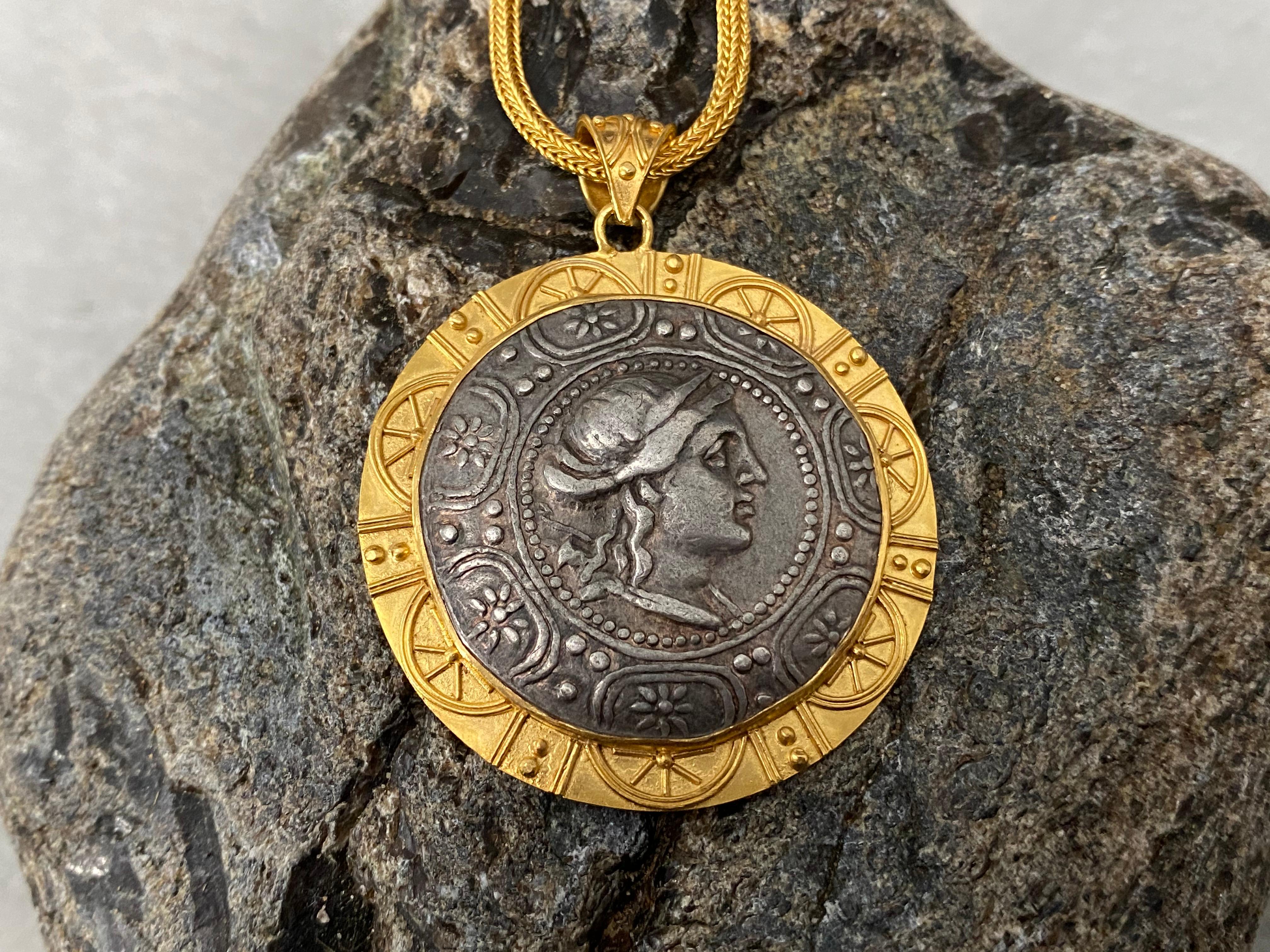 Classical Greek Steven Battelle Ancient Greek Artemis Coin Pendant 22k Gold For Sale