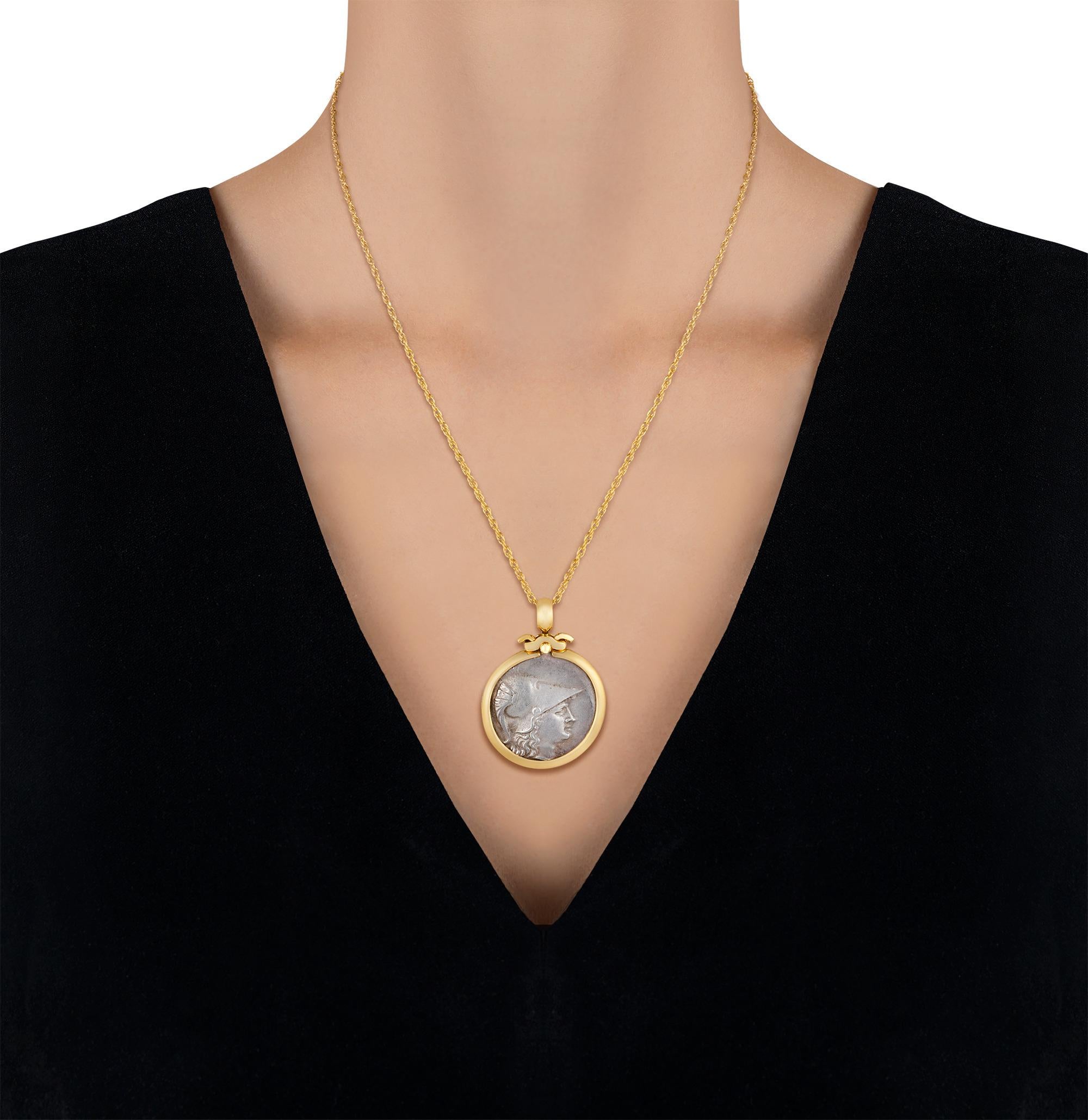 Ancient Greek Athena and Nike Coin Pendant In Good Condition In New Orleans, LA