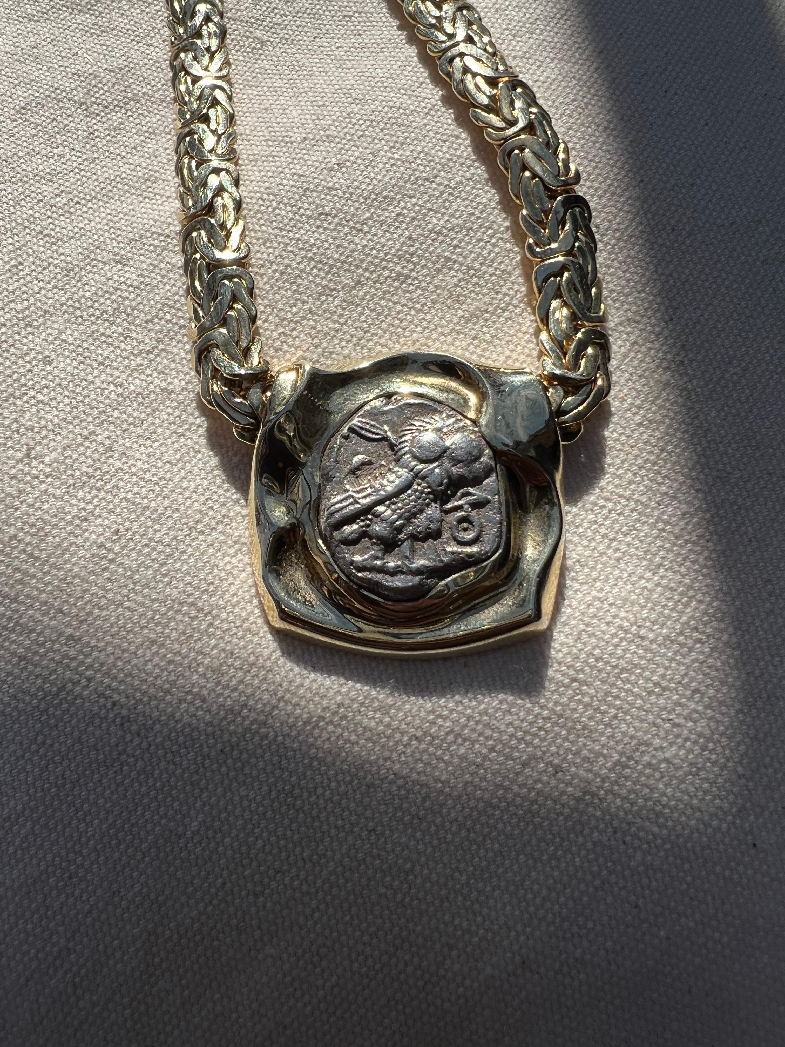Ancient Greek Athena and the Owl Silver Tetradrachm Pendant Necklace For Sale 1