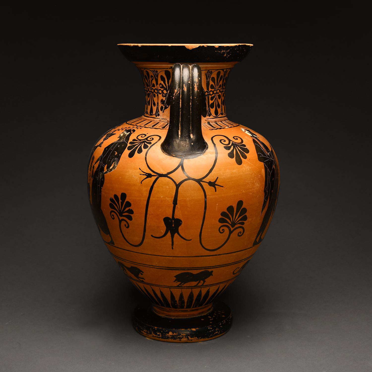 Cotto in fornace Ancient Greek Attic Black-Figured Neck Amphora in vendita