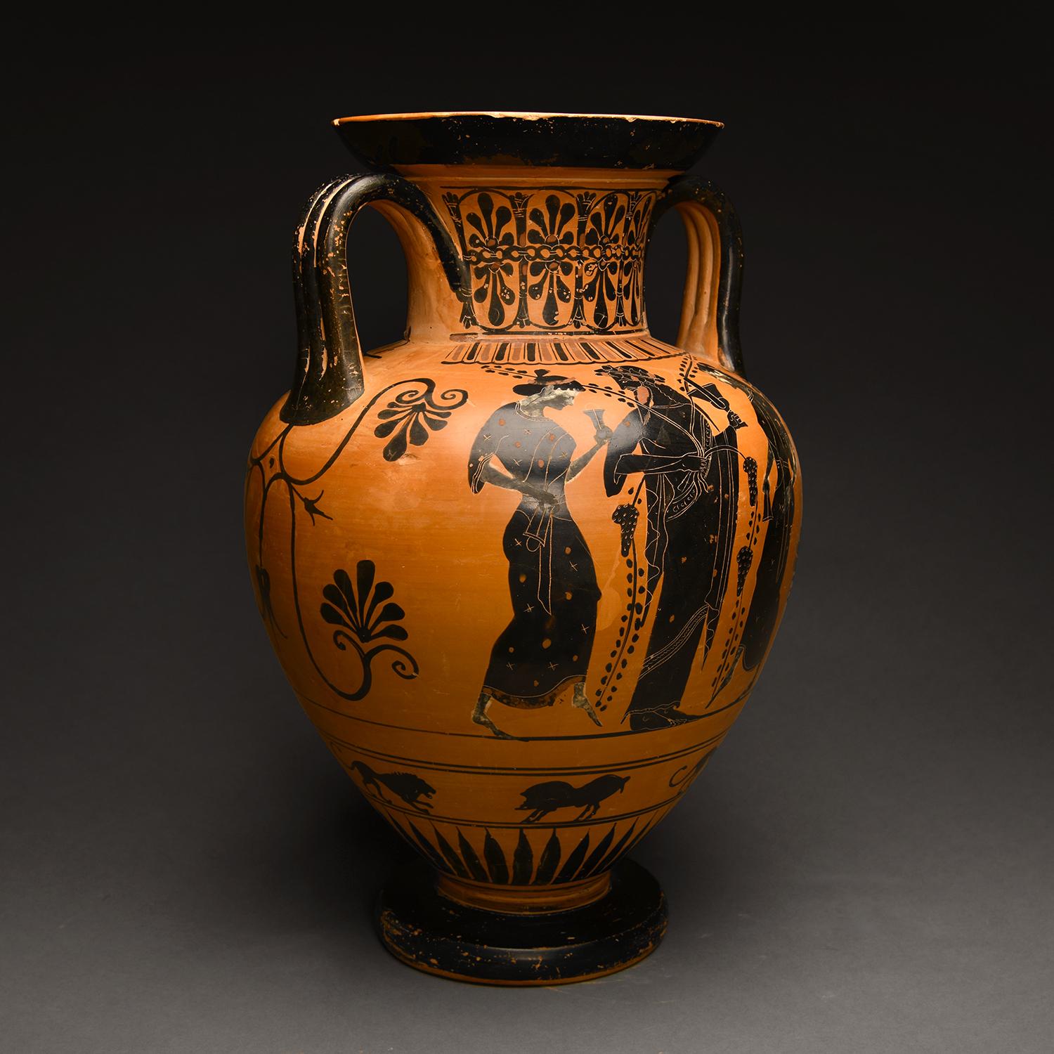 Fino al XVIII secolo Ancient Greek Attic Black-Figured Neck Amphora in vendita