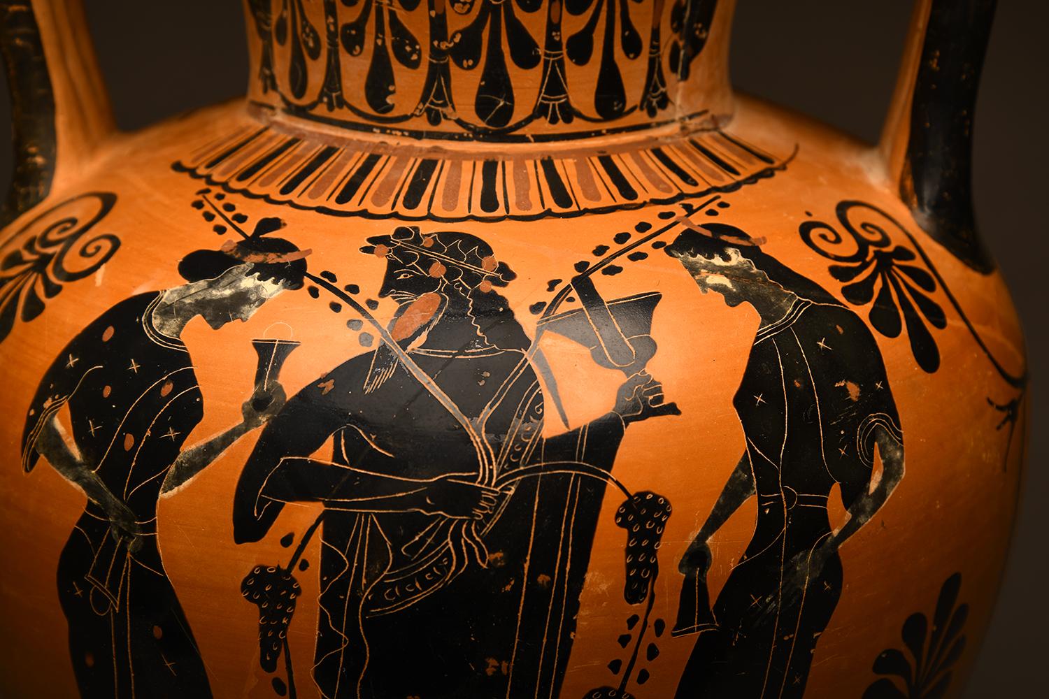 Terracotta Ancient Greek Attic Black-Figured Neck Amphora in vendita