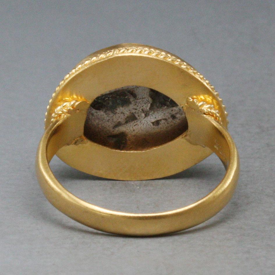Ancient Greek Authentic 5th Century BC Ephesus Bee Coin 22K Gold Ring For Sale 3