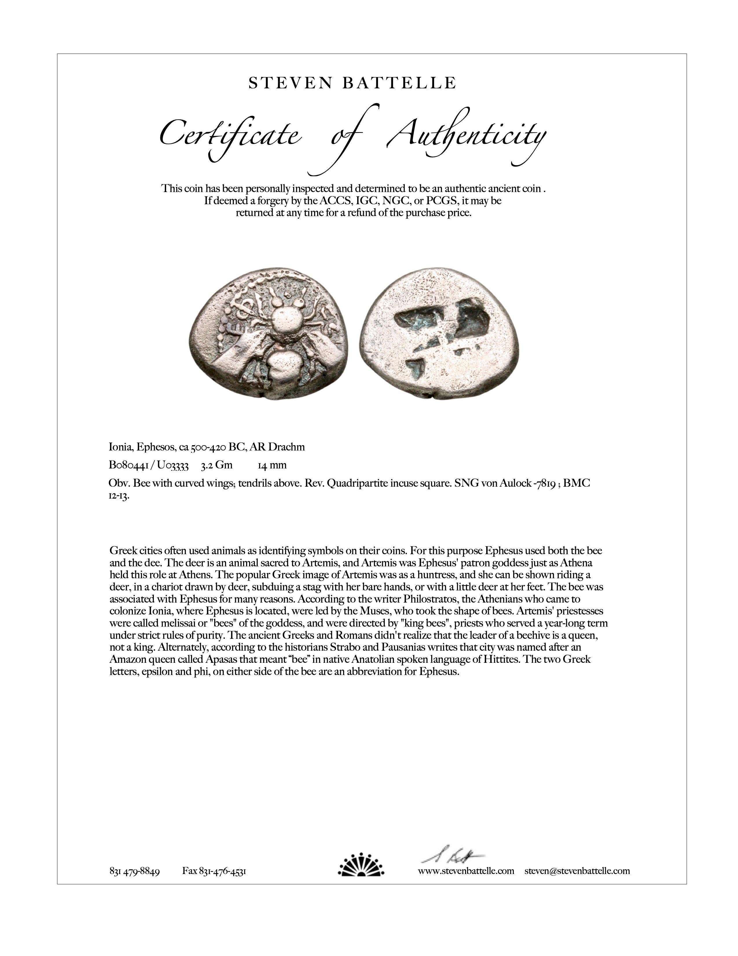 Bague en or 22K en grec ancien authentique pièce de monnaie d'abeille d'Ephèse du 5ème siècle avant J.-C. en vente 4