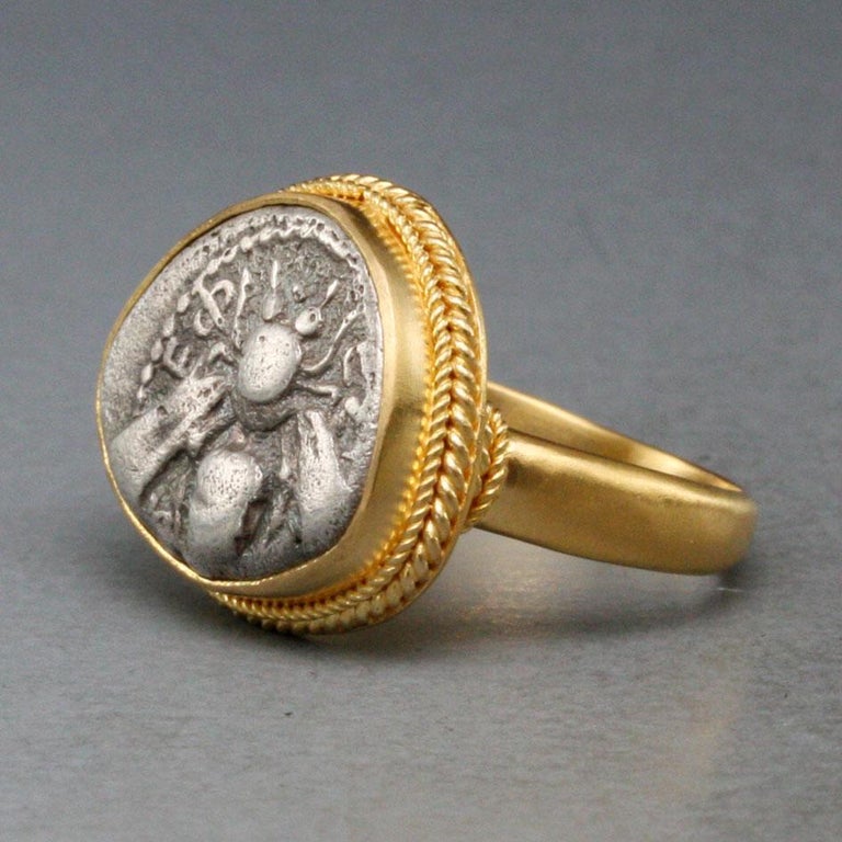 Bague Ancienne En Argent Avec Pièce Grecque-bactrienne Authentique - Pièce Unique Pré-1800