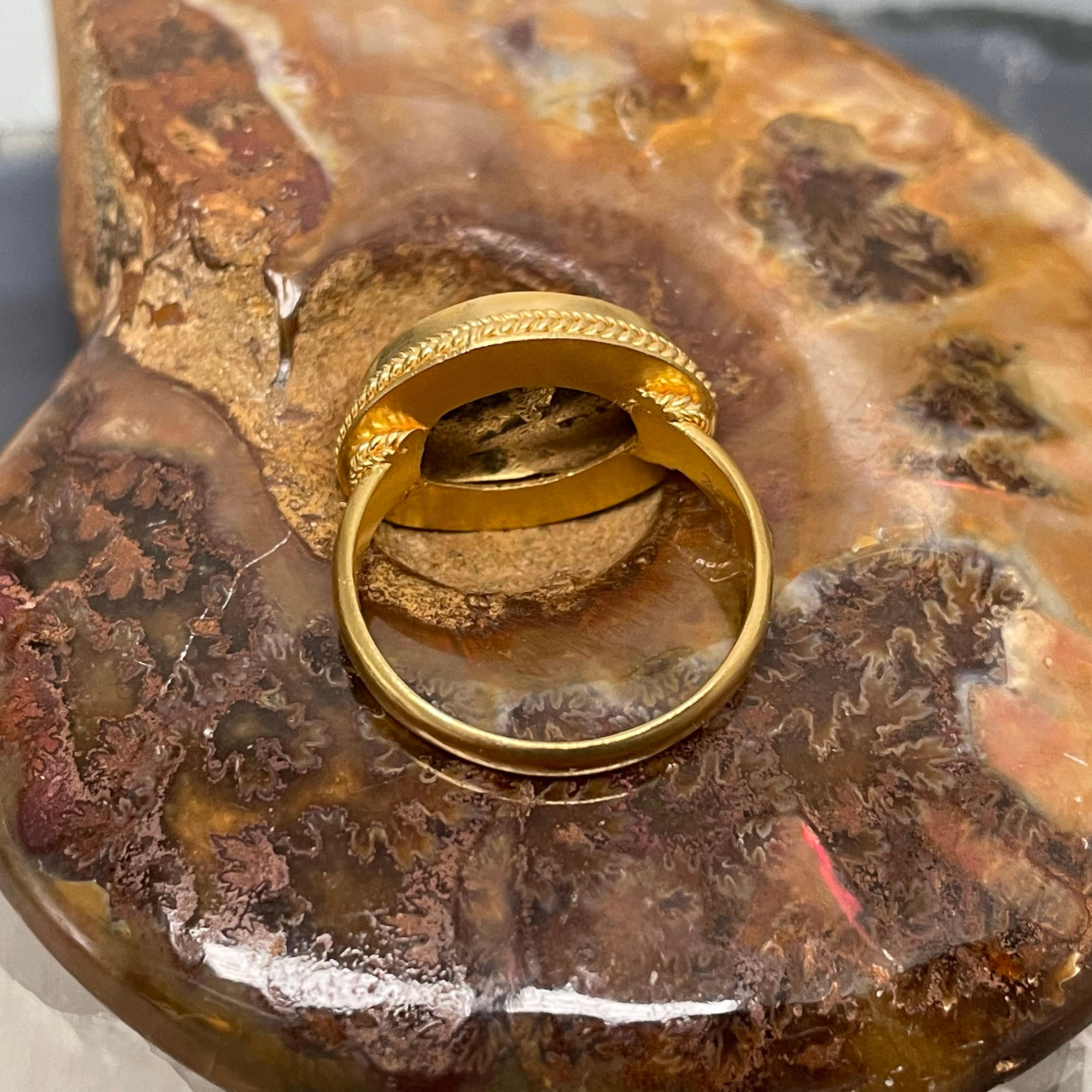 Ancient Greek Authentic 5th Century BC Ephesus Bee Coin 22K Gold Ring In New Condition For Sale In Soquel, CA