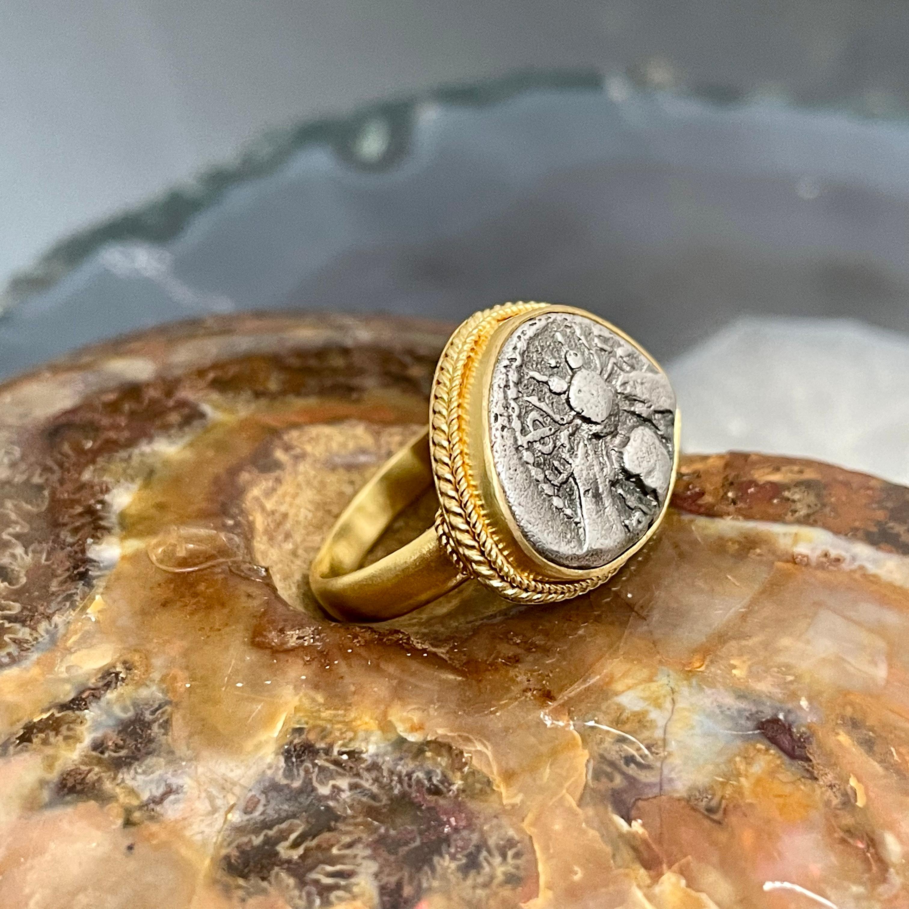 Women's or Men's Ancient Greek Authentic 5th Century BC Ephesus Bee Coin 22K Gold Ring For Sale
